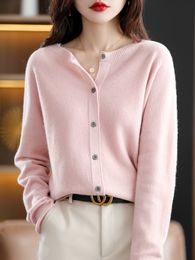 Women's Knits Tees A Line Of ReadyToWear 100 Pure Wool Knitted Cardigan Coat Solid Colour Crewneck Cashmere Pullover Sweater 230324