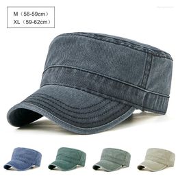 Berets 56-62cm Retro Military Hat Men Women Solid Flat Top Army Cap Washed Cotton Dailywear Visor Big Size Outdoor Sun Adjustable