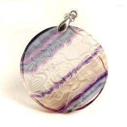 Pendant Necklaces Natural Colorful Fluorite Crystal Stone Hand Carved Flower DIY Men Women Necklace Ornament Healing Love As Gift BG035