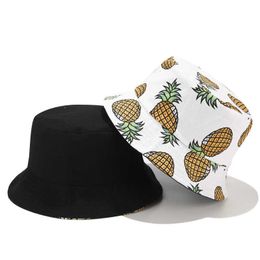 Wide Brim Hats Tropic Unisex Print Pineapple Bucket-Hat Foldable Beh Fishing Chapeau Oudoor Sun Hat For Women and Men P230311