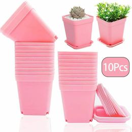 Planters Pots 10PC Colourful Multi Square Nursery Flower Pot Plastic Nursery Pot Plant Seeds Nursery Box Transplant Flower Tray For Home Garden 230324