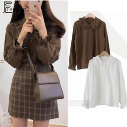 Skirts Basic Shirts Blouses Fashion Design Korean Preppy Style Flare Sleeve Peter Pan Collar White Button Shirt 230325