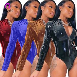 Women's Jumpsuits Leather Rompers Sexy Black Bodysuit Long Sleeve Womens Jumpsuit Winter 2023 Turtleneck Night Party Club One Piece &