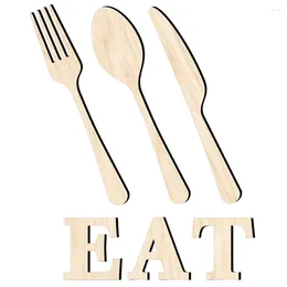 Dinnerware Sets Wall Sign Kitchen Decor Eat Wooden Hanging Fork Farmhouse Rustic Wood Decals Plaque Spoon Quote Room Signs Stickers Drink