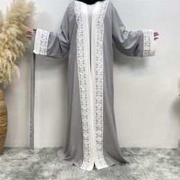 Ethnic Clothing Muslim Abaya Patchwork Lace Fashion Dres Cardigan Large Size Robe Casual Loose Dress Female Spring 230324