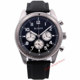 Wristwatches 45mm Quartz Watch For Men Chronograph Date 24 Hours Window Waterproof Fashion Sport Leather Strap