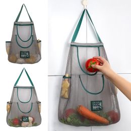 Storage Bags Household Fruit And Vegetable Mesh Bag Foldable Tote Shopping Reusable Recycling With Side PocketsStorage