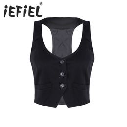 Women's Vests Arrival Women Fashion V-Neck Sleeveless Button Down Fitted Racer Back Classic Vest Shirts Separate Waistcoat for Formal Wear 220325