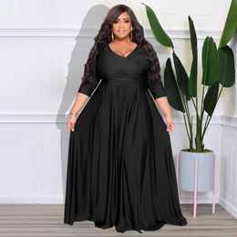 Plus size Dresses Size Women's Autumn/Winter Solid V-neck Sexy Wedding Party Temperament Evening 230325