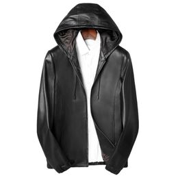 Men's Leather Faux Sheepskin Jackets Spring And Autumn Motorcycle Hoodie Handsome Short Jacket Coats 230324