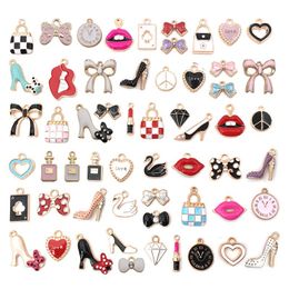 Charms HEYUYAO 55 Pcs Lip Bow Shoes Zinc Alloy Mixed Styles DIY Pendants For Jewellery Making Charm Bracelet Collar Necklace