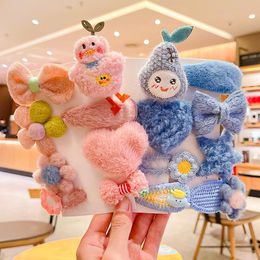 Hair Accessories Pcs/Set Children Cute Soft Faux Fur Cartoon Flower Ornament Clips Baby Girl Sweet Barrettes Hairpins Kid AccessoriesHair