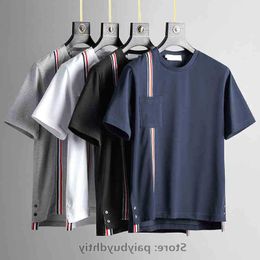 Luxus-Design Frauen T-Shirts Tbbrown trendy Tasche Rot weiß blaues Band Streifen Baumwoll Sommer Kurzarm T-Shirt lässiges männliches Paar