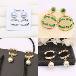 23ss 20style Designer Dangle Chandelier Letter Stud 18K Gold Plated 925 Silver Fashion Women Crystal Rhinestone Pearl Earring Party Jewerlry