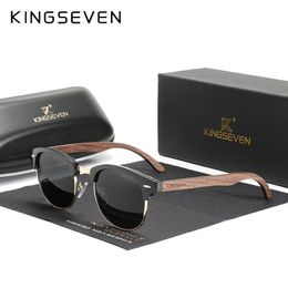 Sunglasses KINGSEVEN Handmade Black Walnut Wooden Sunglasses Men Polarised UV400 Protection Semi-Rimless Retro Eyewear Women 230324