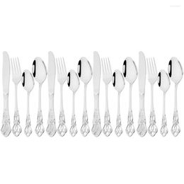 Dinnerware Sets 16Pcs Vintage Cutlery Set Mirror Stainless Steel Knife Fork Coffee Spoon Tableware Western Party Kitchen Flatware