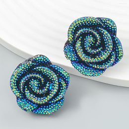 Stud Earrings Korean Style Resin Acrylic Blue Rose Flower For Women Cute Trendy Banquet Jewellery Accessories