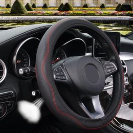 Steering Wheel Covers PU Leather Car Cover Comfortable Good Grip Parts Replacement Black And Red For 15"/37-38CM