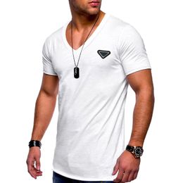 DIY Tanks & Camis Men's T-Shirt Designer V-neck Chest Triangle Inset Fashion Short Sleeve T-Shirt