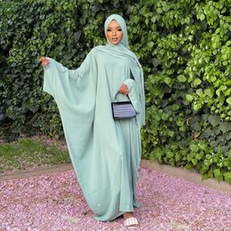 Ethnic Clothing Muslim Women Hijab Dress Prayer Clothes Batwing Abaya Matching Head Cover Scarf Islam Jilbeb Dubai Turkey Saudi Jilbaab Robe 230325