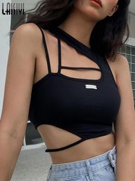 Women's Tanks Camis Crop Top Women Hollow Out Black Blouses Sleeveless Skinny Cool Punk T Shirts Techwear Summer Sexy Tank Tops Y2k Clothes 230325