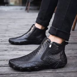 Dress Shoes Men Boots Leather Casual Shoes Leather Ankle Boots Autumn Winter Cotton Addition Luxurious Footwear for Male 230324