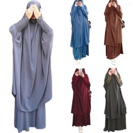 Ethnic Clothing Hooded Muslim Women Hijab Dress Prayer 2pcs Garment Jilbab Full Cover Abaya Long Khimar Ramadan Gown Skirt Sets Islamic