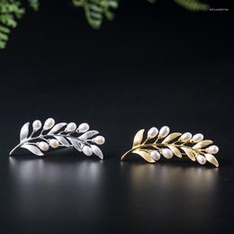 Chains 925 Sterling Silver Jewelry Olive Branch Pearl Brooches For Women Handmade Brooch Original Design Luxury Femme Accessories