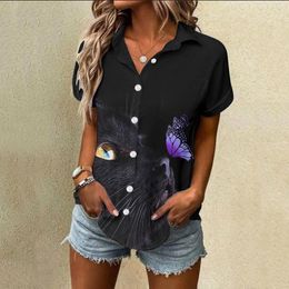 Women's Blouses Women Button Down Blouse Womens Spring Summer Flower Printed Short Sleeve V Neck Shirt Top Soft T Shirts Ladies Tops