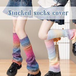 Women Socks Japanese Elastic Knit JK High Boot Stockings Winter Retro Sleeve Gradient Rainbow Girls Foot Cover