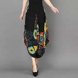 Ethnic Clothing Chinese Traditional Woman Pants Floral Print Sweetpants Summer Loose Wide Leg Retro National Style Harem Trousers 12667Ethni