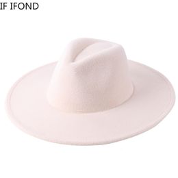 Stingy Brim Hats Wide Fedora Hat Women Men Wool Felt Gentleman Elegant Lady Winter Jazz Church Panama Sombrero Cap 230325