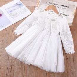 Girl's Dresses 2022 Toddler Girl Outfits White Lace Princess Long-sleeved Mesh Gown Puffy Children's Clothing For Baby Girls Y2303