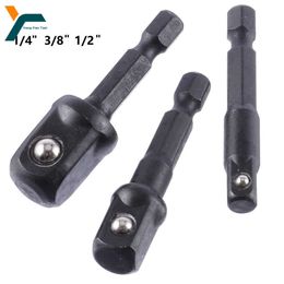 3pc Impact Socket Adapter 1/4 3/8 1/2 Inch Nut Driver Sockets Hex Shank Extension For Screwdriver Handle Tool