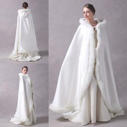 Wraps & Jackets Long Wedding Party Cloak Women Coat Faux Fur Bride Winter Reversible Cape Hooded