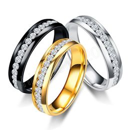 6MM Stainless Steel Crystal Rings For Women Fashion Full Rhinestone Titanium Steel Bride Ring Trendy Wedding Party Jewellery Gift