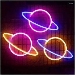 Energy Storage Battery Night Lights Hanging Neon Light Colorf Planet Led Sign Lamp Bedroom Decoration Home Party Holiday Decor Xmas Dhmee