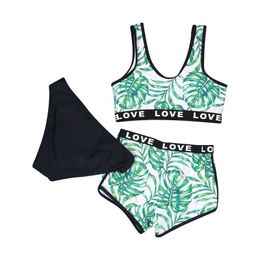 Swim wear Three piece Teen Girls Swimwear Sports Vest Swimsuit Set Split Swimming Suit for Kid 8 15Years 230325