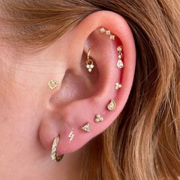 Nose Rings Studs Helix Piercing Earring for Women Tragus Rook Cartilage Trend Heart Zircon Drop Lobe Flat Pierced Body Jewelry 230325