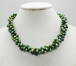 Choker 3 Shares Classic Green Freshwater Pearl Necklace 50CM ( Real Pearl)