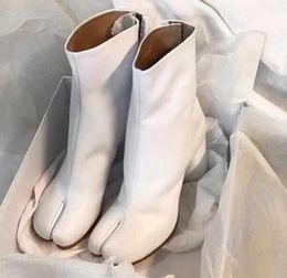 Boots Tabi toe Women cream colored Leather Buckle Chunky Block Heels Booties Botas Feminina Shoes Woman df4asd