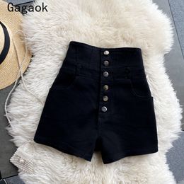 Women's Shorts Gagaok Woman Shorts Summer Solid Button Skinny High Slim Clothing Slim Korean Casual Simple Fashion Female Wild Short 230325