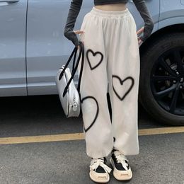 Women's Pants s Zoki Vintage Heart Printing Casual Pant Summer Thin Section Loose Straight Jogging Bf Fashion Hip Hop Streetwear 230325
