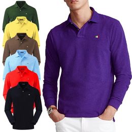 Men's Polos 100% Cotton Spring Autumn High Quality Men's Long Sleeve Polo Shirt Casual Brand Fashion Lapel Male T-shirt Tops S-4XL 230325