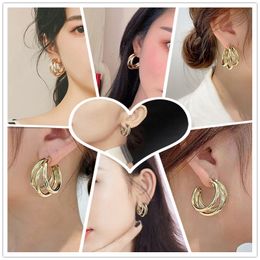 Hoop & Huggie stud Drop Earring Gold and Silver Color Round for Women Alloy Trendy Three-layer Earrings Circle Ear Accessories