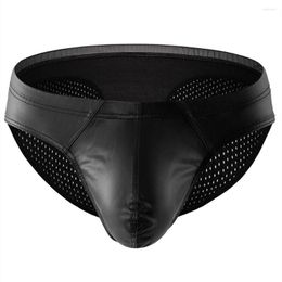 Underpants Pu Leather Mesh Briefs Mens Sexy Breathable Panties Big Penis Pocket Underwear Man Bikini Trunks Low Rise Dick Pouch