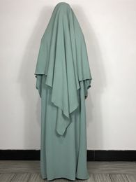 Ethnic Clothing Eid Muslim Women Abaya Long Khimar Dress 2 Piece Set Prayer Garment Hijab Full Cover Robe Ramadan Kaftan Jilbab Djellaba 230324