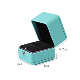 Watch Boxes Cases European Romantic Blue Leather Jewellery Gift Box Ring Box Necklace Pendant Box for Ring Pendant Packaging Storage 230324