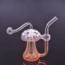 Wholesale Glow In The Dark Glass Oil Burner Bongs10mm Female Bubbler Smoking Water Pipe Colourful Artist Mushroom Shape Dab Rig with Glass Oil Burner Pipe Cheapest