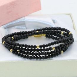 Strand Magnetic Clasp 3mm Natural Black Onyx Carnelian Round Beads Long Chain Multilayer Bracelets 4 Rows Unique Jewelry B2791